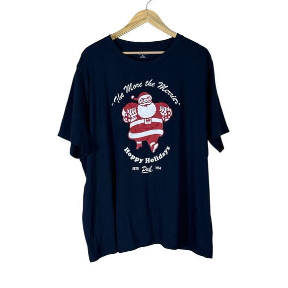 Old Navy T-Shirt Mens XXL Navy Blue Santa Beer Graphic Christmas Holiday Funny - Picture 1 of 7